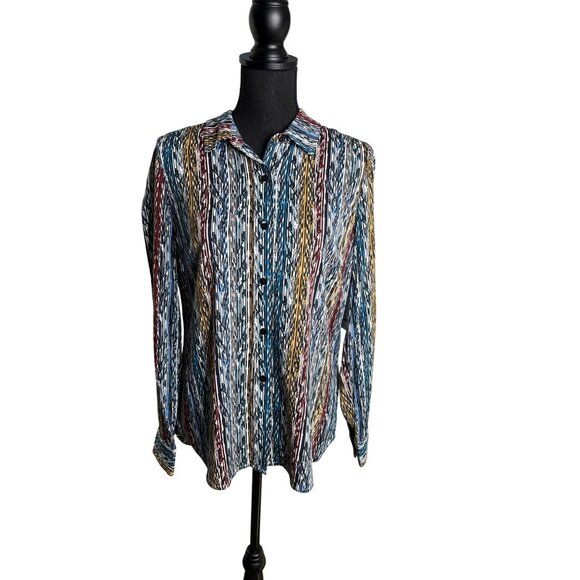 Liverpool Women's Arrow Ikat Multicolor Long Sleeve Blouse S NWT - Picture 1 of 13